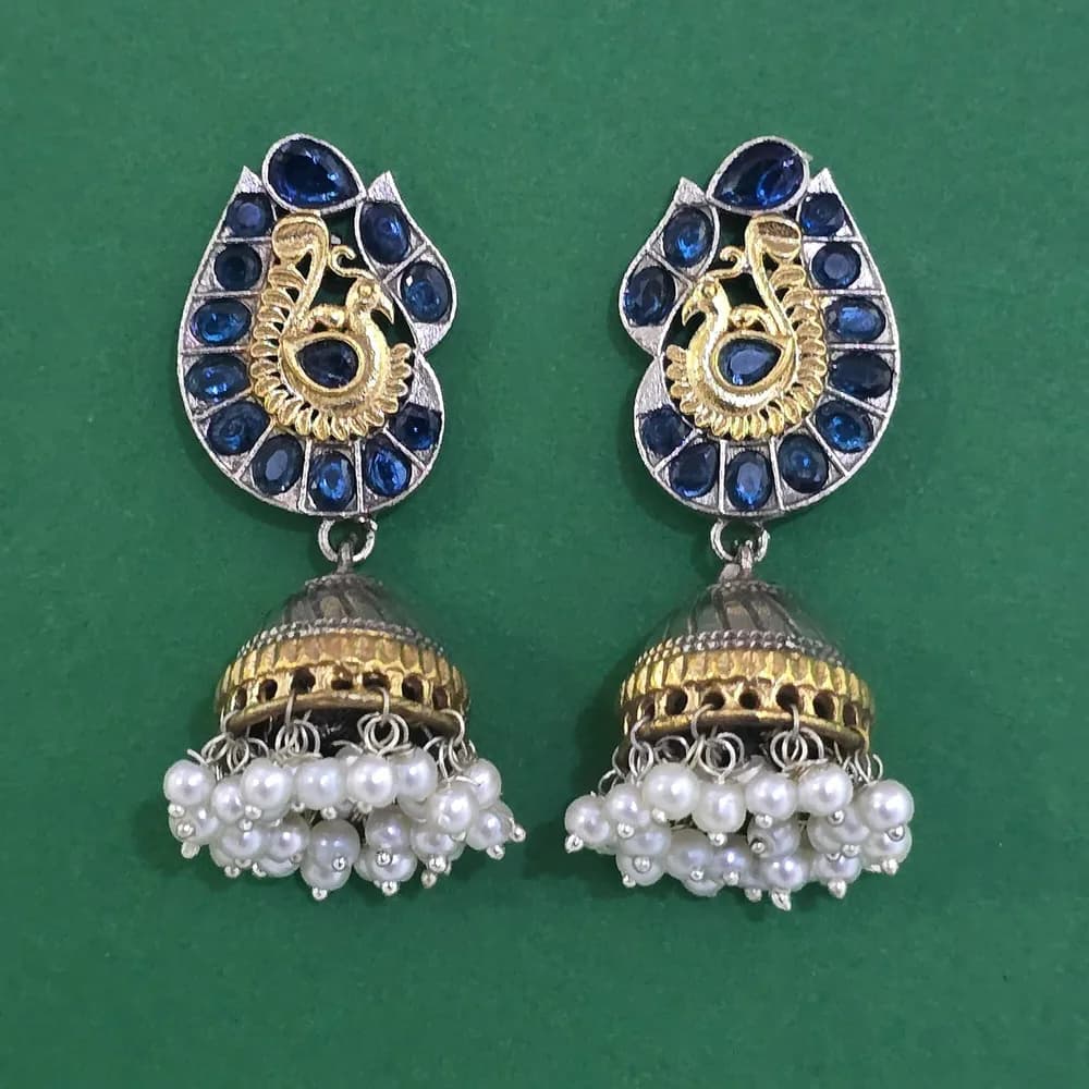 Kalapi two tone peacock jhumki earrings